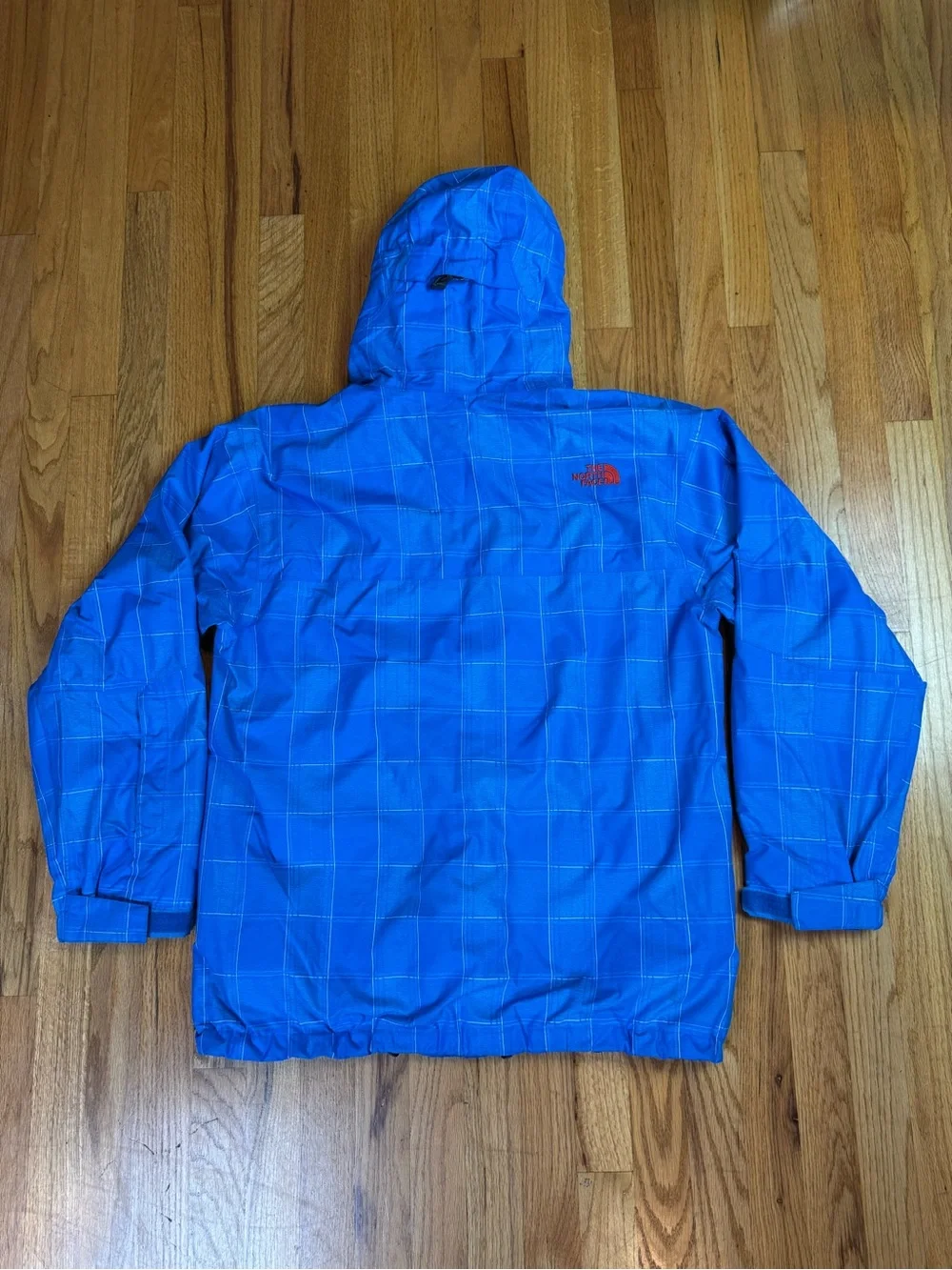The North Face HyVent Blue Plaid Jacket Mens M Hooded Full Zip Snowboard Ski Sno